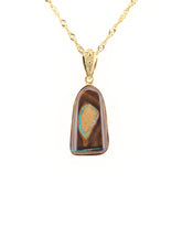 Handmade Australian Boulder Opal Pendant Necklace Golden Pillar