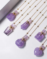 Amethyst Crystal Potion Bottle Necklace with Gold Chain