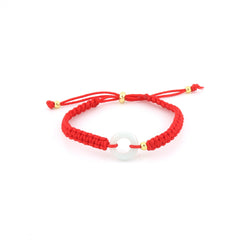 Small Jade Donut Adjustable Red String Bracelet