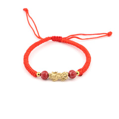 Pixiu Dragon with Cinnabar Lucky Coin Beads Red String Bracelet