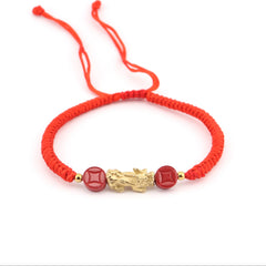 Pixiu Dragon with Cinnabar Lucky Coin Beads Red String Bracelet