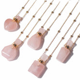 Rose Quartz Crystal Potion Bottle Necklace with Gold Chain