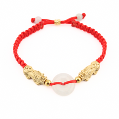 Double Pixiu Dargon with Jade Adjustable Red String Bracelet