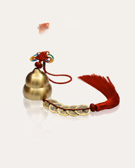 Brass gourd bell with five emperor coins, red tassel