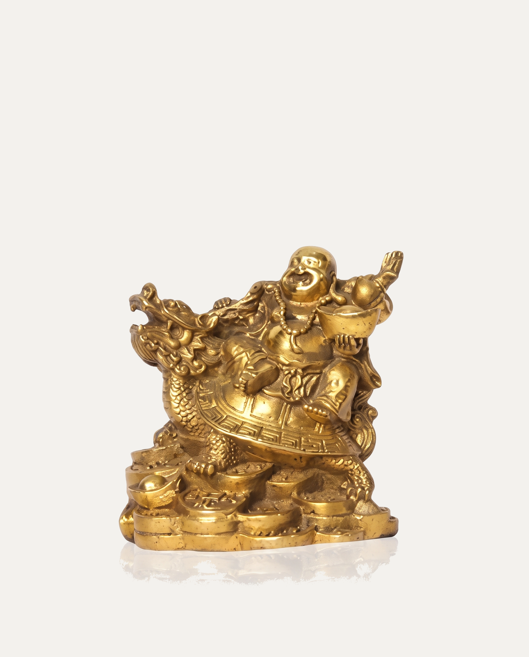 Brass Laughing Buddha on Dragon Turtle hero