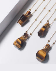 Tiger Eyes Crystal Potion Bottle Necklace with Gold Chain
