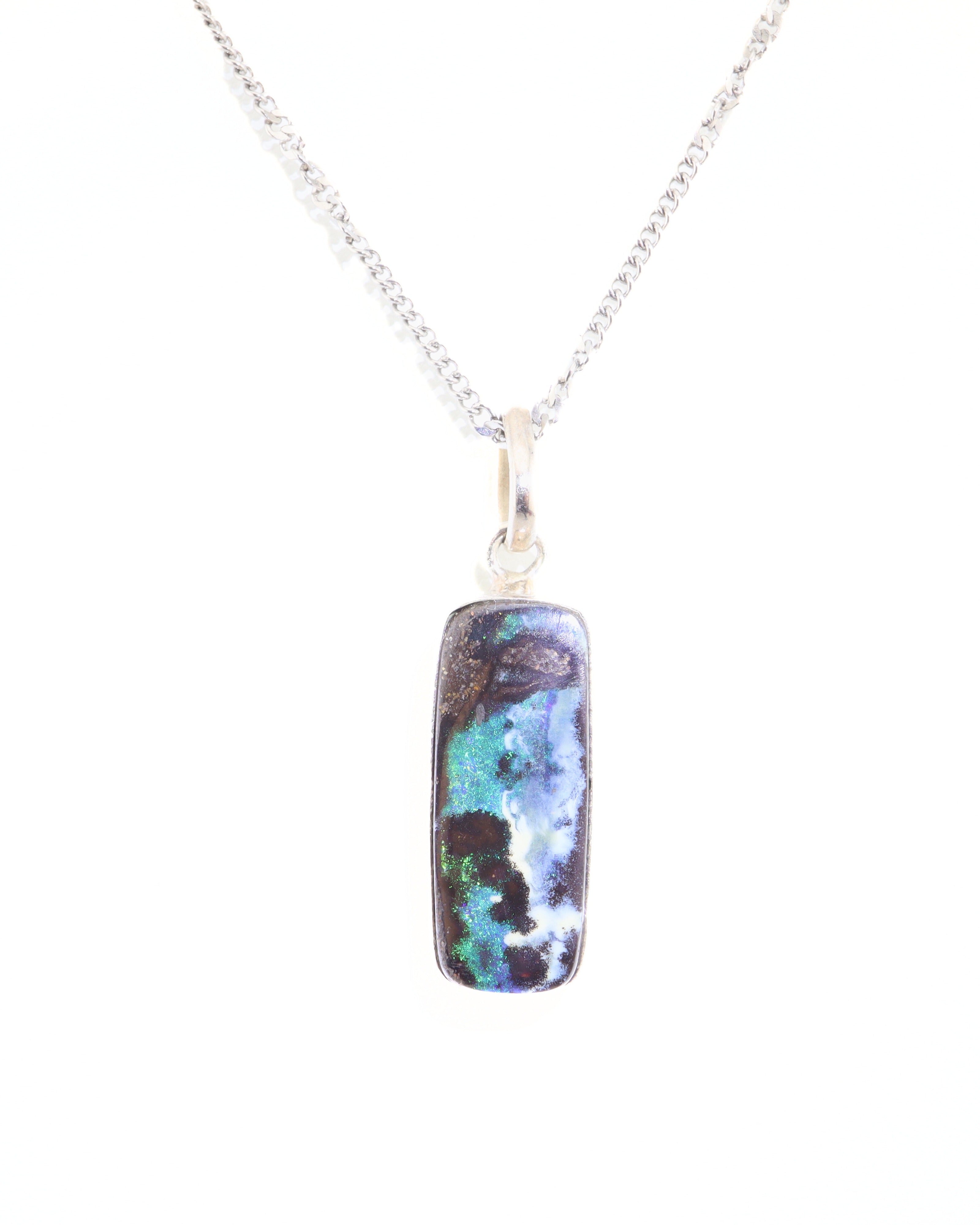Handmade Australian Boulder Opal Pendant Necklace Sterling Silver Earth Pillar