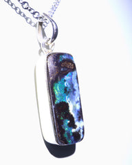 Handmade Australian Boulder Opal Pendant Necklace Sterling Silver Earth Pillar, alternate view