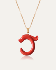 Dragon hook cinnabar pendant necklace gold chain on ivory background