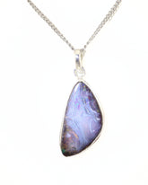 Handmade Australian Boulder Opal Pendant Necklace Sterling Silver River Flame
