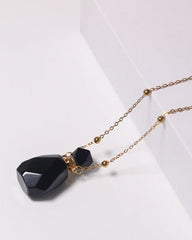 Obsidian Potion Bottle Necklace with Gold Chain, alternate view