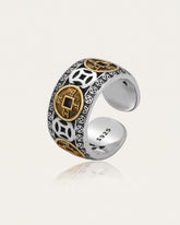 Five emperor coins ring, gold coins on silver band