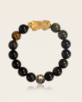 Courage Charm Pixiu Dragon Obsidian & Tiger Eye Bracelet - studio photo
