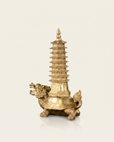 brass gold dragon turtle with pagoda statue