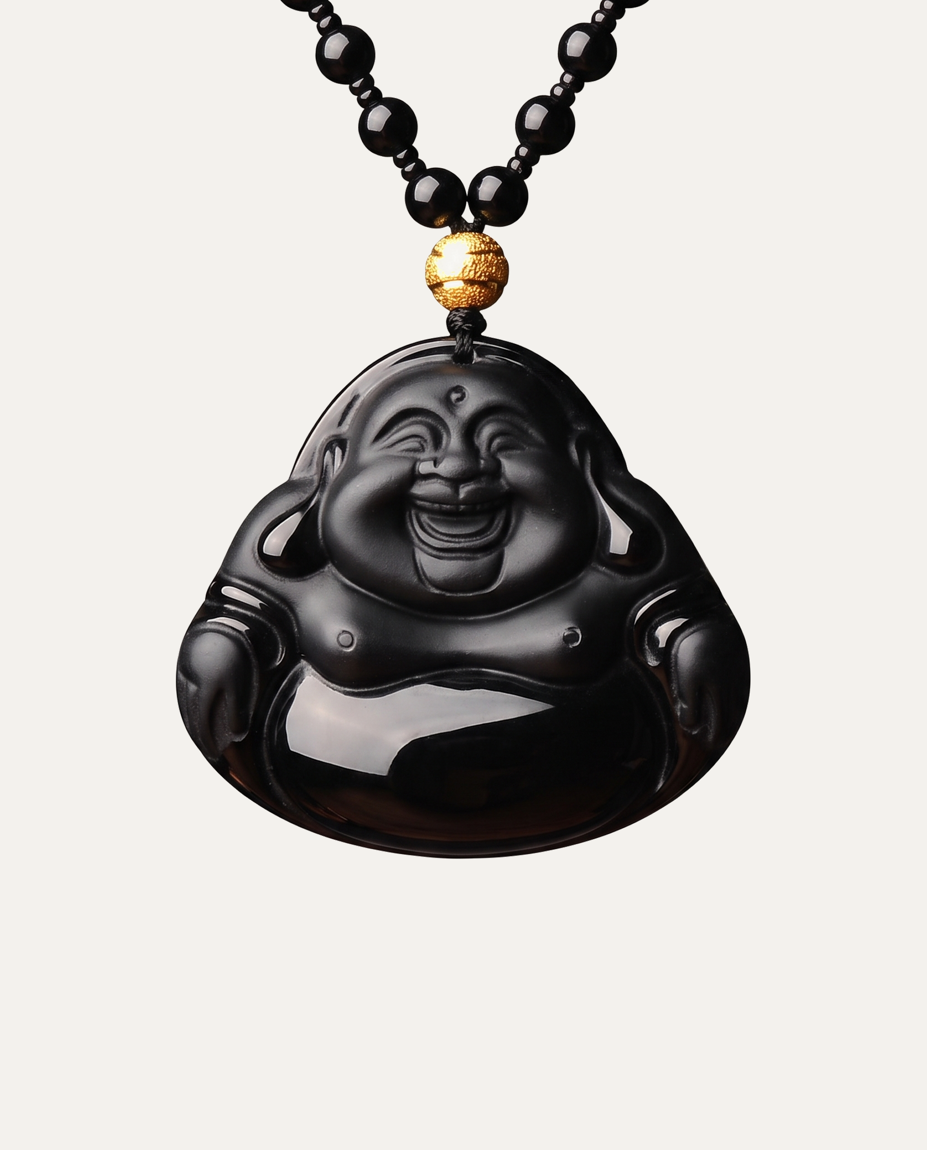 Obsidian Laughing Buddha Necklace