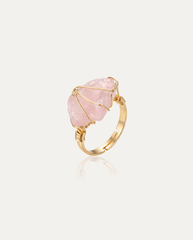 Raw Crystal Wire Ring, rose quartz, gold wire adjustable band
