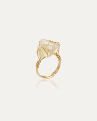 Raw Crystal Wire Ring, lemon quartz, gold wire adjustable band