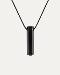 Shungite Prism Pendant Necklace on black cord, studio photo