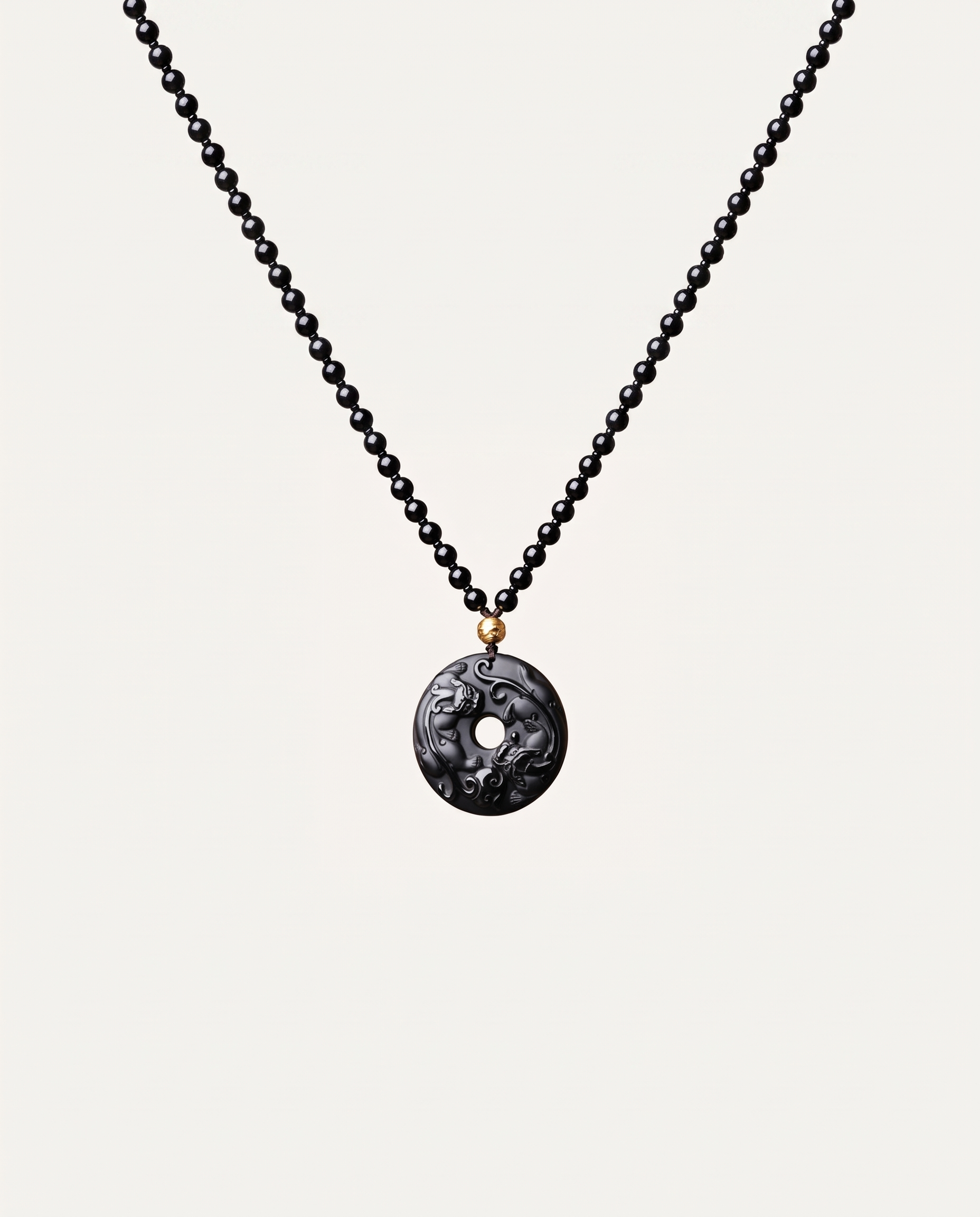 twin pixiu obsidian pendant necklace