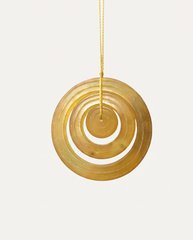 Xiuyan Jade Mother and Child Rings on yellow cord, studio photo