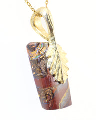 Handmade Australian Boulder Opal Pendant Necklace Sterling Silver Golden Drift Pillar, side view