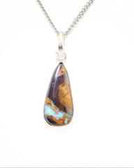 Handmade Australian Boulder Opal Pendant Necklace Sterling Silver Teardrop cabochon