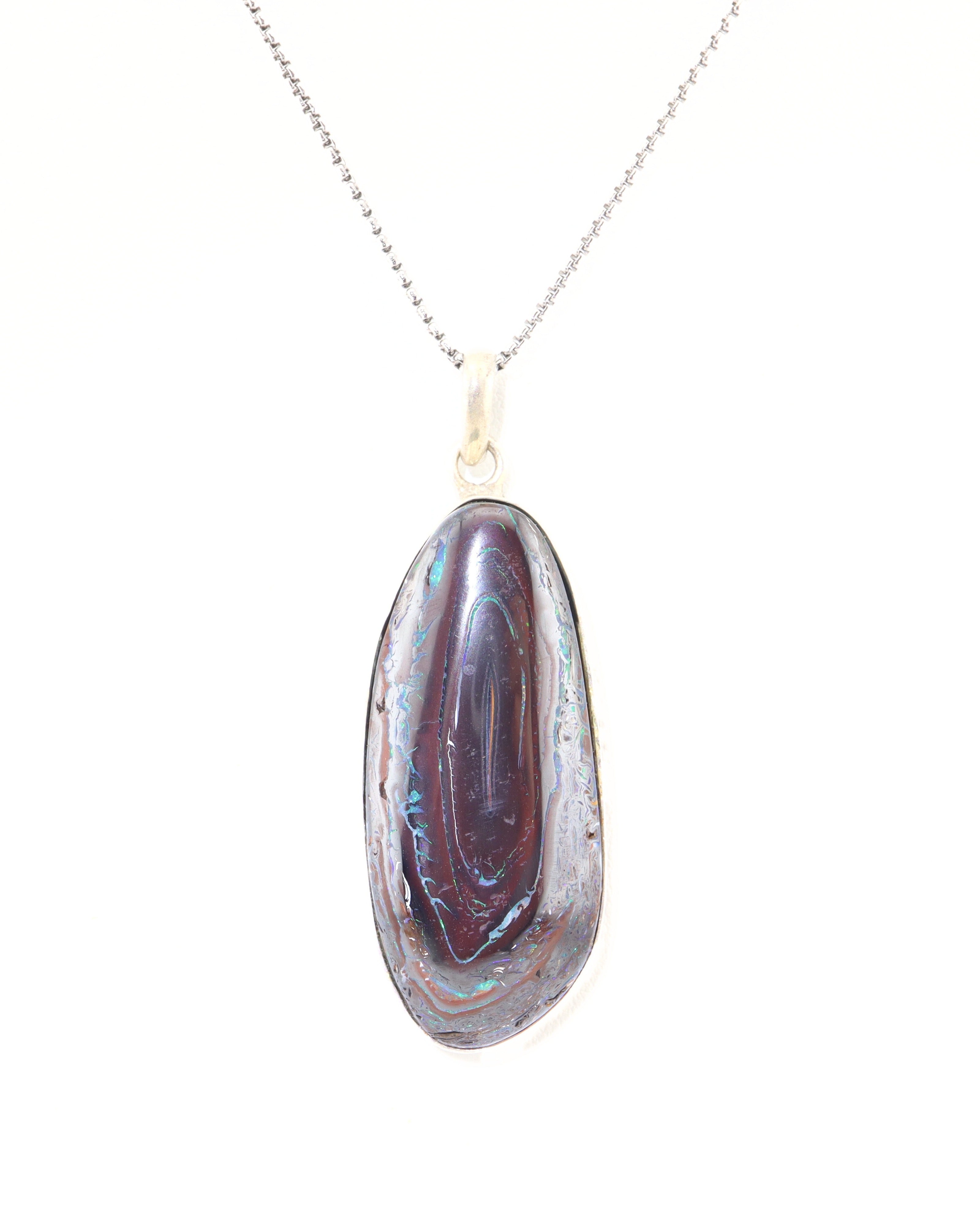 Handmade Australian Boulder Opal Pendant Necklace Sterling Silver Earth Vessel