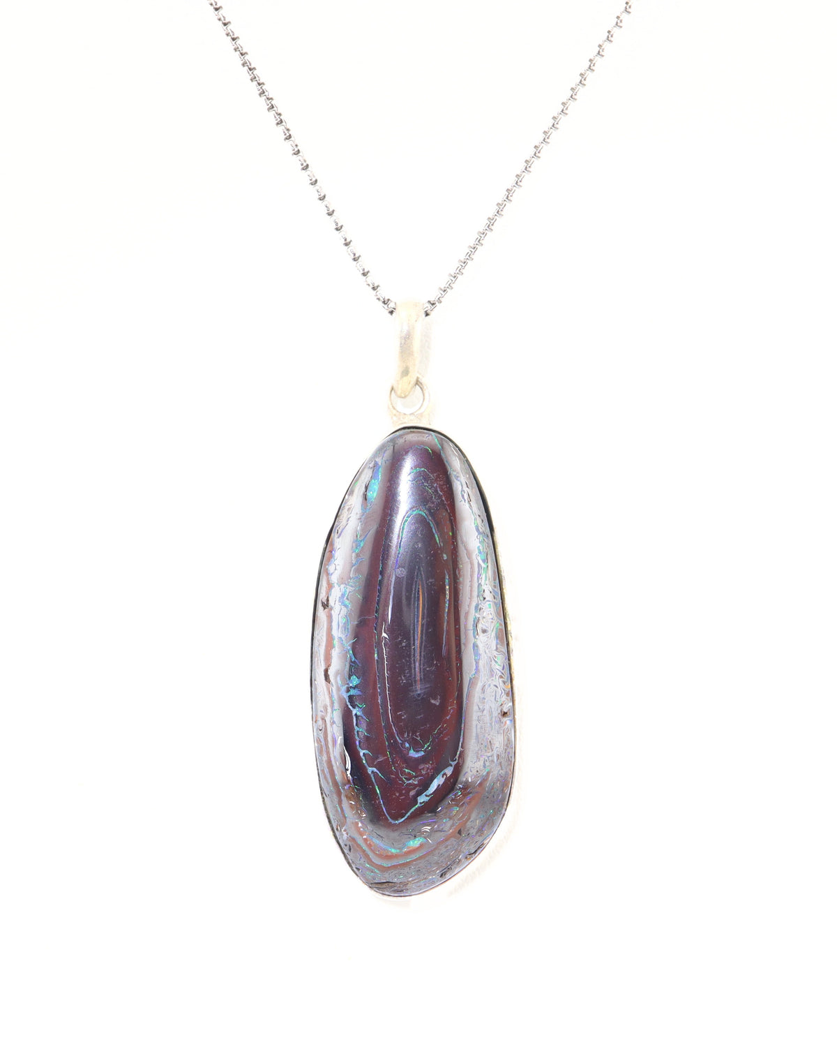 Handmade Australian Boulder Opal Pendant Necklace Sterling Silver Earth Vessel