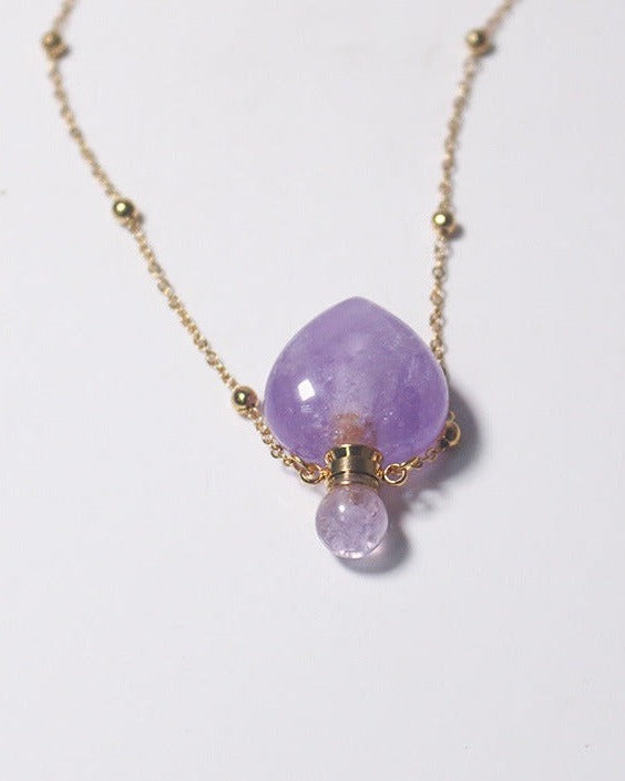 Amethyst Crystal Potion Bottle Necklace with Gold Chain, side view
