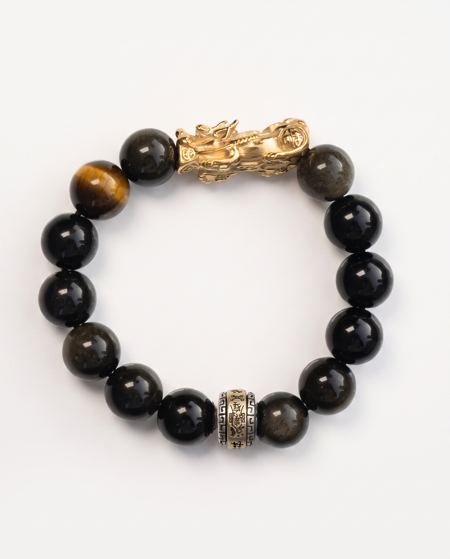 Courage Charm | Pixiu Dragon Obsidian & Tiger Eye Bracelet, alternate view