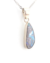 Handmade Australian Boulder Opal Pendant Necklace Sterling Silver Earth Drop, alternate view