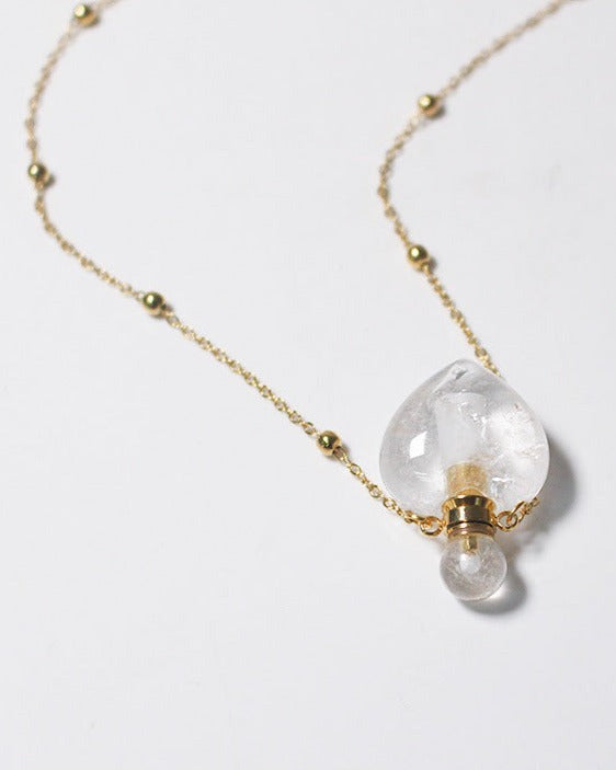 Clear Quartz Crystal Potion Bottle Necklace with Gold Chain, side view