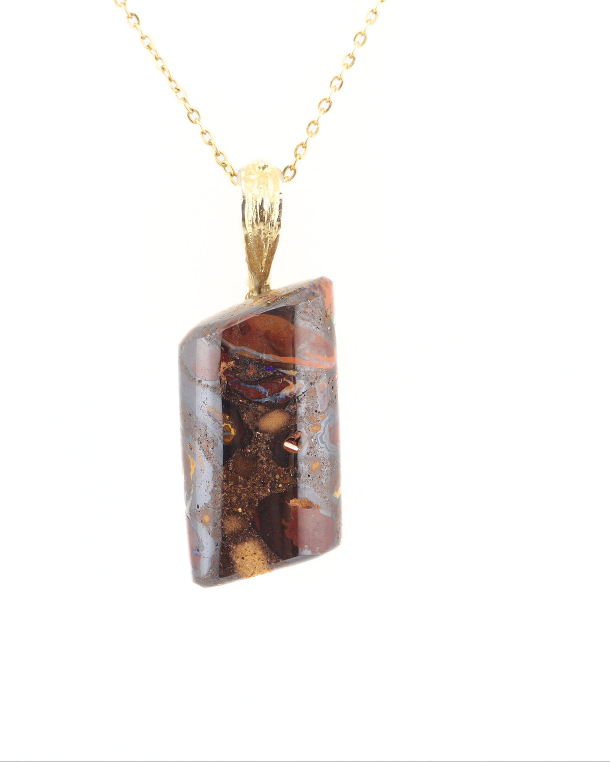 Handmade Australian Boulder Opal Pendant Necklace Sterling Silver Golden Drift Pillar
