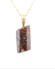 Handmade Australian Boulder Opal Pendant Necklace Sterling Silver Golden Drift Pillar