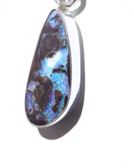 Handmade Australian Boulder Opal Pendant Necklace Sterling Silver Earth Drop, side view
