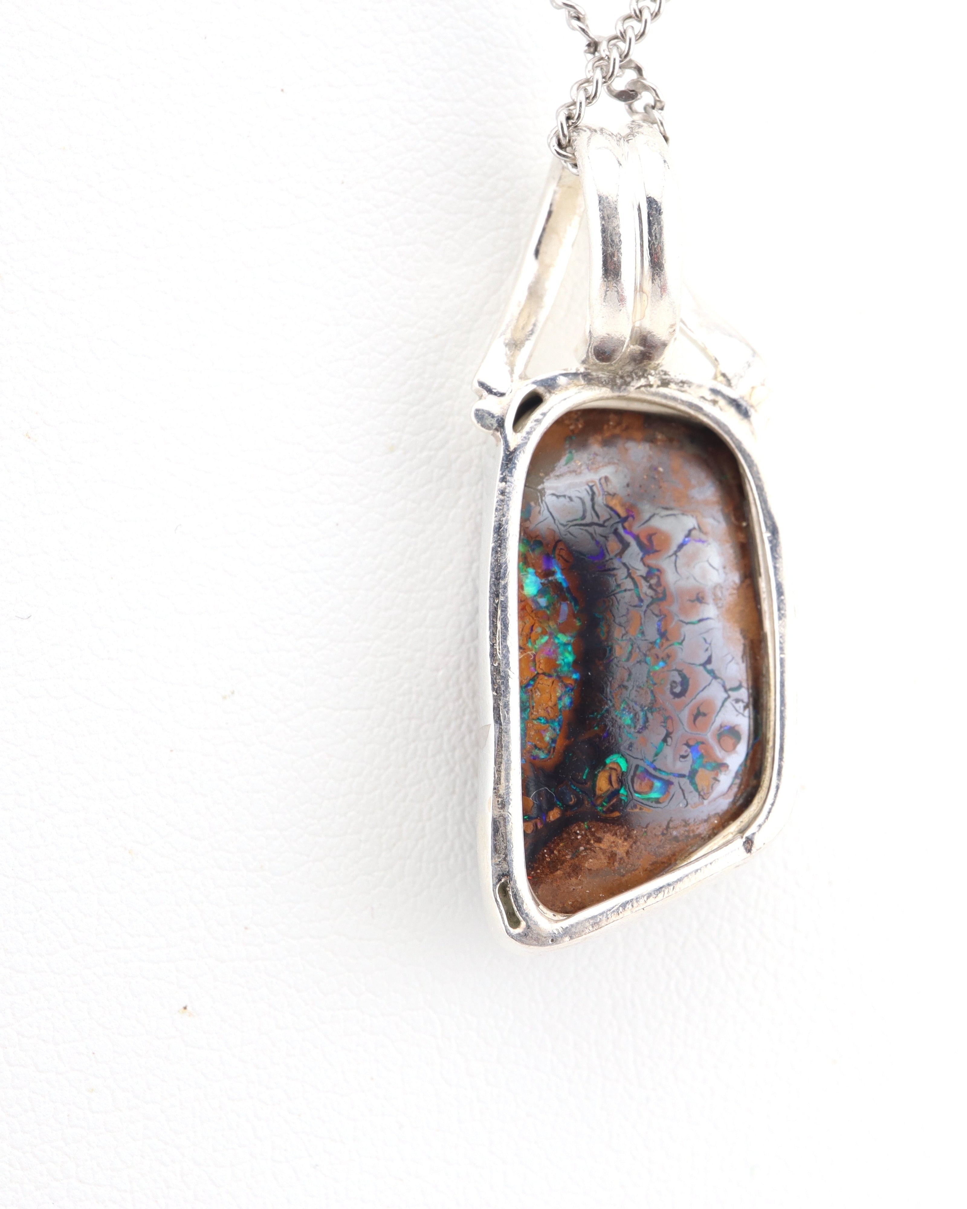 Handmade Australian Boulder Opal Pendant Necklace Sterling Silver Sun Drift, alternate view