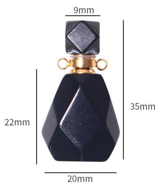 Obsidian Potion Bottle Necklace with Gold Chain, side view