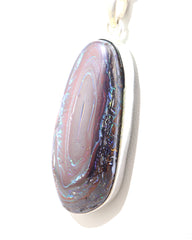 Handmade Australian Boulder Opal Pendant Necklace Sterling Silver Earth Vessel, detail view