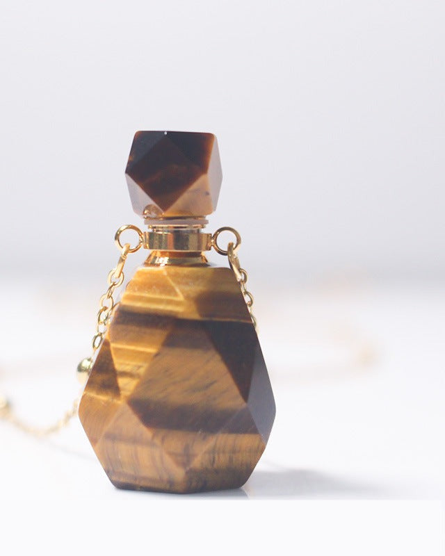 Tiger Eyes Crystal Potion Bottle Necklace with Gold Chain, side view