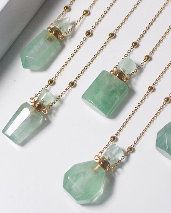 Green Fluorite Crystal Potion Bottle Necklace with Gold Chain