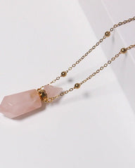 Rose Quartz Crystal Potion Bottle Necklace with Gold Chain, alternate view