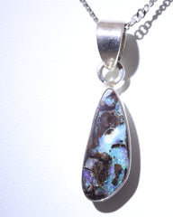 Handmade Australian Boulder Opal Pendant Necklace Sterling Silver Earth Drop, detail view
