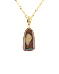 Handmade Australian Boulder Opal Pendant Necklace Golden Pillar