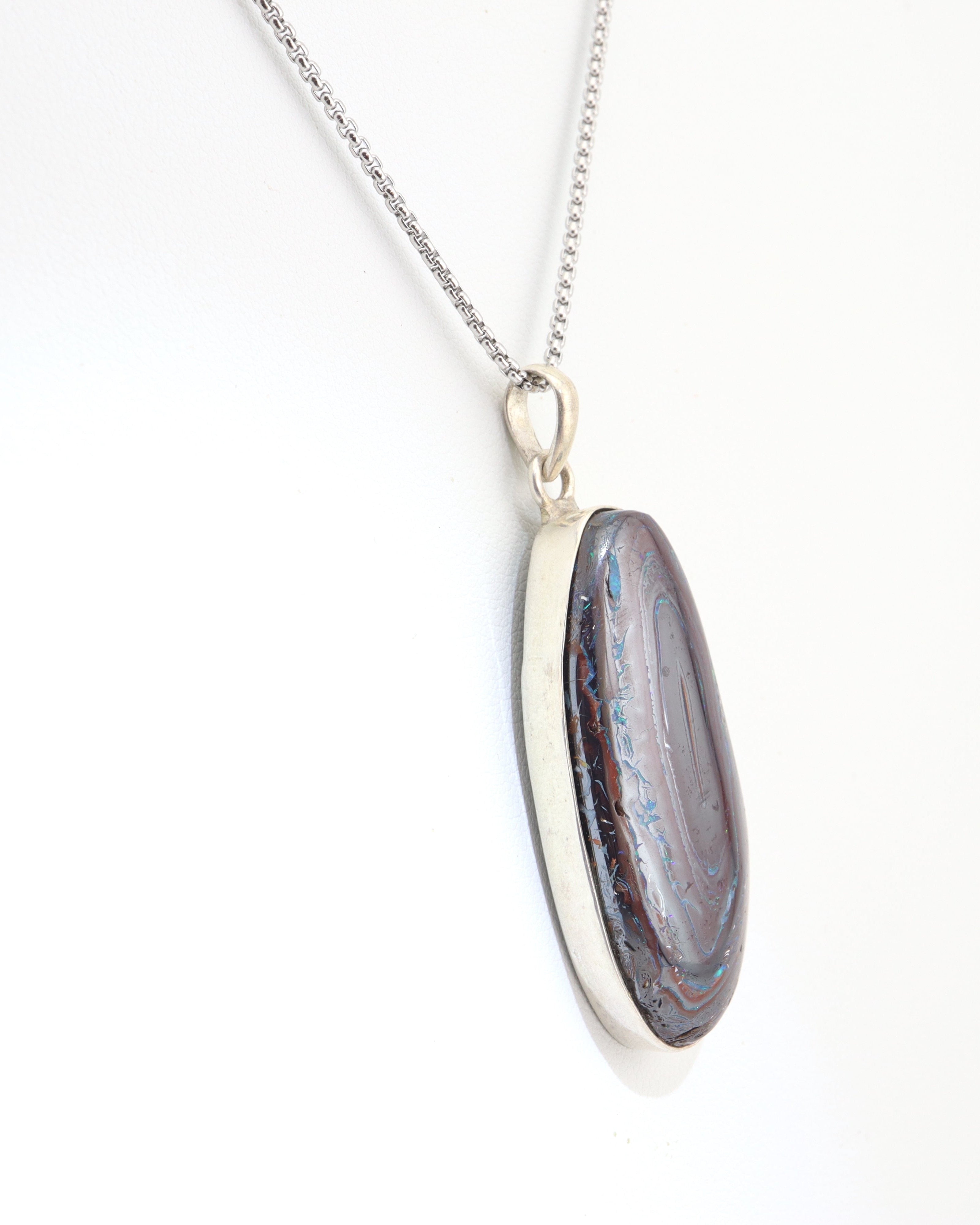 Handmade Australian Boulder Opal Pendant Necklace Sterling Silver Earth Vessel, alternate view