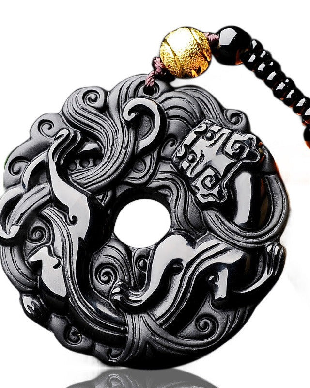 Obsidian Protection Pendant Necklace, side view