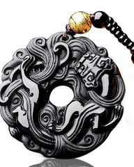Obsidian Protection Pendant Necklace, side view