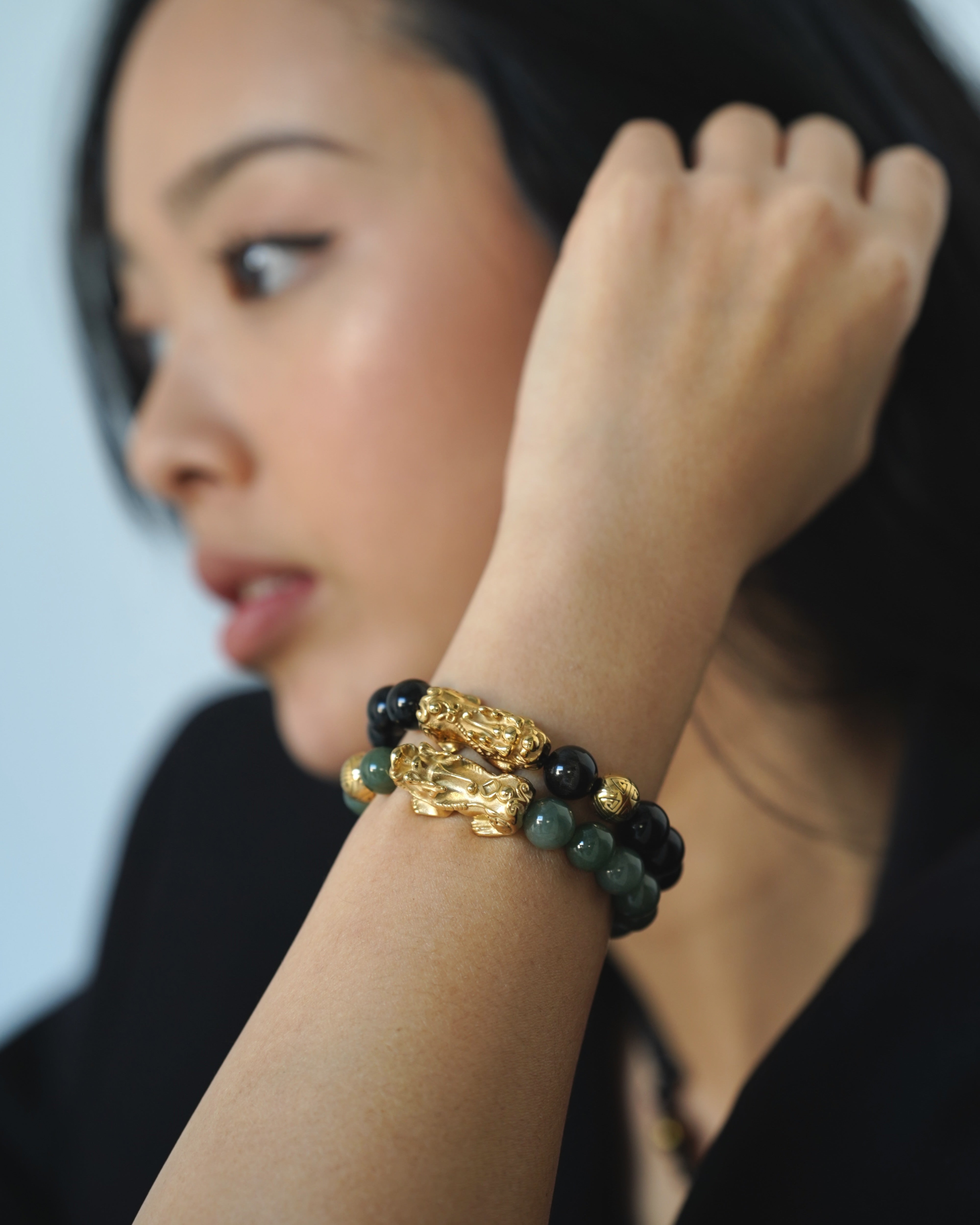 Wealth Charm | Pixiu Dragon Obsidian Bracelet, alternate view