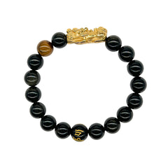 Courage Charm | Pixiu Dragon Obsidian & Tiger Eye Bracelet