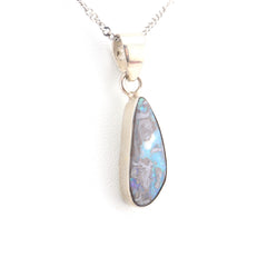 Handmade Australian Boulder Opal Pendant Necklace Sterling Silver Earth Drop