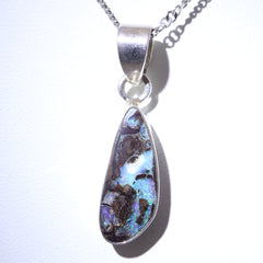 Handmade Australian Boulder Opal Pendant Necklace Sterling Silver Earth Drop